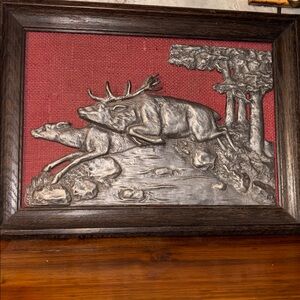 1966 VTG Cabin Core Home Decor  Pewter Casting Deer/Elk Wall Art Matching Set